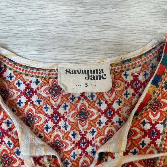 Savanna Jane Cotton Linen Embroidered Boho Colorful Blouse Sleeveless Size S - Picture 7 of 12